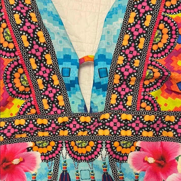 2/$50 Nanette Lepore Multi Color Keyhole Plunging Neckline One Piece Swimsuit - Picture 8 of 11